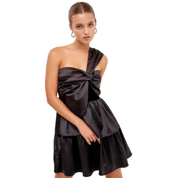 Endless Rose One-Shoulder Black Satin Mini Dress Size XS  NWT - Picture 1 of 14